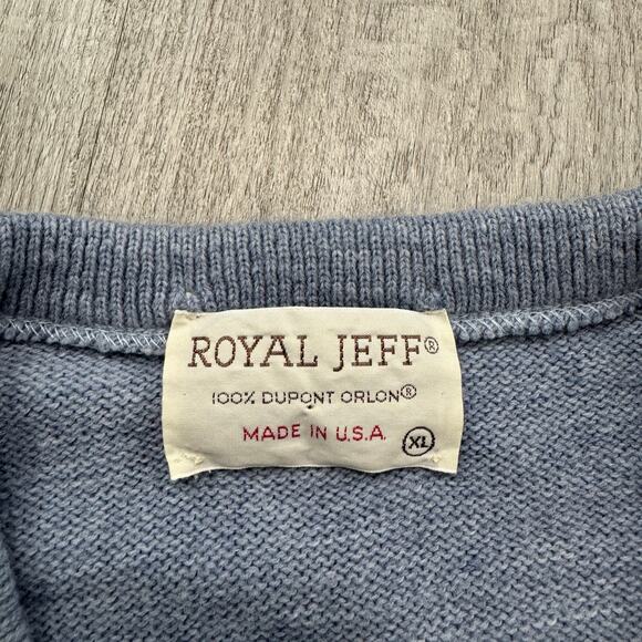 Vintage Royal Jeff Sweater Men's Extra Large Blue V-Neck 100% DuPont Orlon USA - Picture 3 of 6